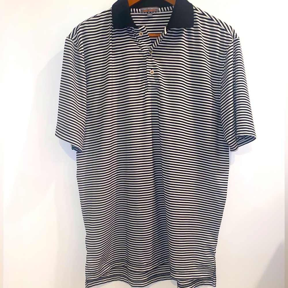 Peter Millar Summer Comfort Black and White Stripe Polo, sz Medium
